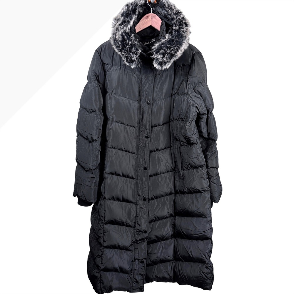 Molodo XXL Plus Size Black Down Maxi Puffer Coat Faux Fur Hood Long Winter Parka